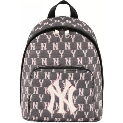MLB Monogram Serie NY Yankees Retro Bloemendruk Polyester Rugzak Unisex rugzak Vuilroze 32BG22011-50L Dirty Pink