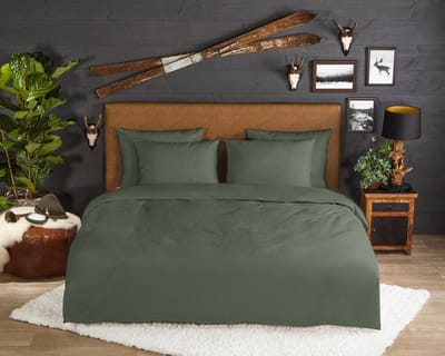 Good Morning dekbedovertrek effen kleur - 2 persoons 200x200/220 cm - Olijfgroen - 100% Katoen flanel