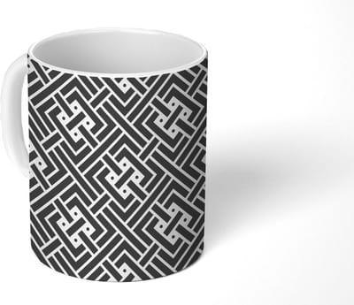 Mok - Koffiemok - Patronen - Zwart Wit - Doolhof - Mokken - 350 ML - Beker - Koffiemokken - Theemok