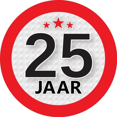 25 jaar leeftijd sticker - rond - Dia 9 cm - 25 jaar verjaardag - jubileum - leeftijd versiering