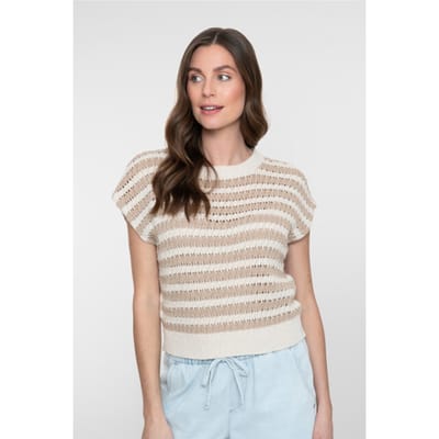 Geisha pullover ajour stripe 64362-70 720 sand/off-white