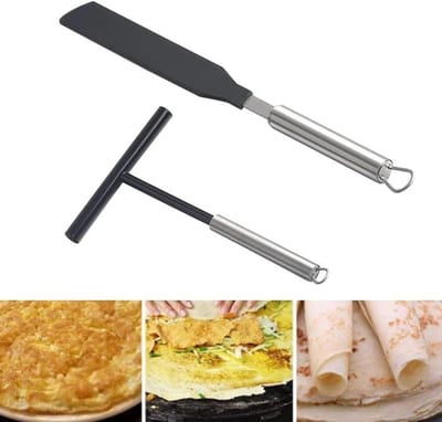 Crêpes Verdelers Spatels - Pannenkoeken Gereedschap - Bakken Thuis Keuken - Roestvrij Staal Set - 2 Stuks - Zilver Zwart