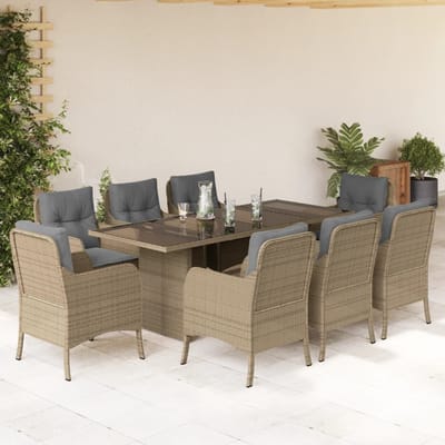 vidaXL - 9-delige - Tuinset - met - kussens - poly - rattan - beige