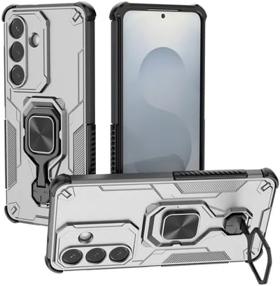MobyDefend Hoesje - Geschikt voor Samsung Galaxy S26 - Dubbelgelaagde Pantsercase Met Standaard - Zilvergrijs
