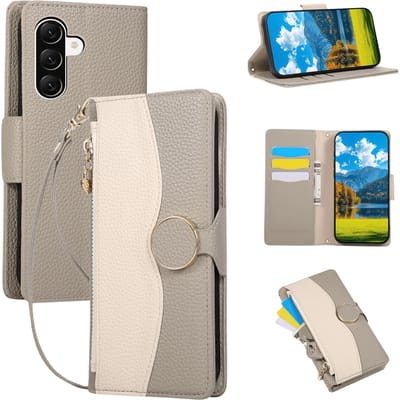 TwoTone Samsung Galaxy A57 Zipper Boek Hoesje Grijs