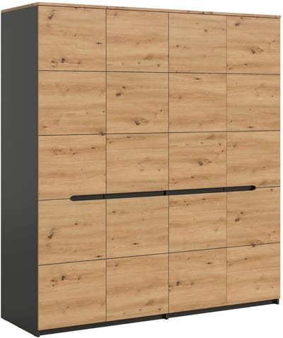 xonox.home Canu kledingkast met 4 deuren B/H/D: 180x198x59 cm in basaltgrijs en Artisan-imitatie