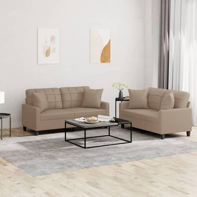 vidaXL - 2-delige - Loungeset - met - kussens - kunstleer - cappuccinokleurig