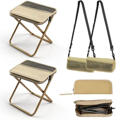 Opvouwbare Kruk - Opvouwbare Stoel - Inklapbare Kruk - Camping Krukje - 2 Stuks - Draagbare Vouwkruk voor Camping, Vissen, Outdoor - Khaki - 100-120 kg