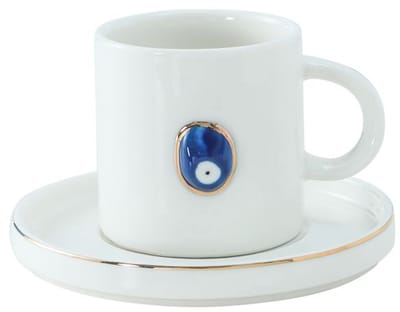 Bricard Hatira - Espressoset met Nazar Boncuk - 12-delig - Wit/Goud - 125ml - Keramiek - Espresso Kopjes & Schotels