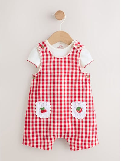 Next - Meisjes - 2-delige babyset van tuinbroek en rompertje - Rood
