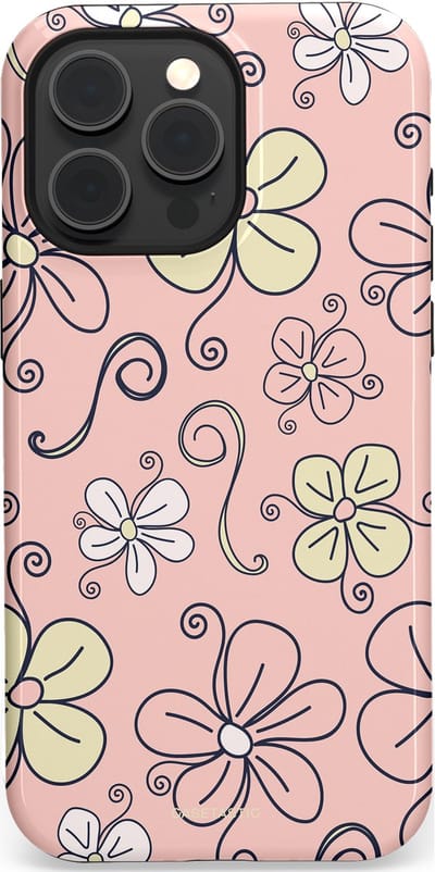 Casetastic hoesje geschikt voor Apple iPhone 15 Pro Max - MagSafe - Dubbellaagse bescherming - Pastel Perzik Doodle Peach Bloemen - Fashion Case - Zand Zilver Lichtroze