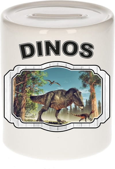 Dieren liefhebber dinosaurus t-rex spaarpot 9 cm jongens en meisjes - keramiek - Cadeau spaarpotten dinosaurussen liefhebber