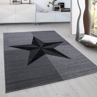 Flycarpets Marlon Vloerkleed Ster - Laagpolig - Grijs / Zwart - 200x290 cm