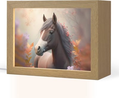 Nachtlampje 20x15 cm - Kinder lampje - Paard - Bloemen - Natuur - Paars - Dieren - Tafellamp kinderkamer - Slaapkamer lamp - Bedlamp kinderen - Kinderlampje stopcontact - Wandlamp babykamer - Nachtlampjes