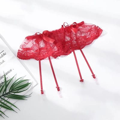 Rode kanten dijhoge jarretelkousen Vrouwen Sexy transparant ondergoed Elastische jarretelgordel voor kousen Vrouwelijke erotische lingerie M red