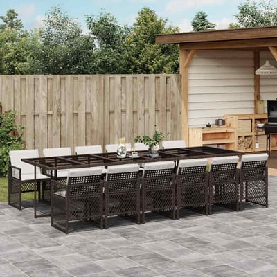 vidaXL - 13-delige - Tuinset - met - kussens - poly - rattan - bruin