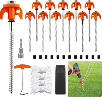 Tenthaken 20 cm - 12 Stormbestendige Campinghaken van Robuust Staal met Draad, Inclusief Steeksleutel, Touw, Trekhaak en Opbergtas - Ideaal voor Tent, Partytent en Buitenactiviteiten