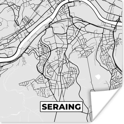 Poster Plattegrond – Seraing – Zwart Wit – Stadskaart - Kaart - 100x100 cm XXL