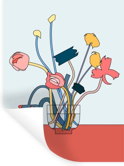 Muurstickers - Sticker Folie - Bloemen - Retro - Pastel - 30x40 cm - Plakfolie - Muurstickers Kinderkamer - Zelfklevend Behang - Zelfklevend behangpapier - Stickerfolie