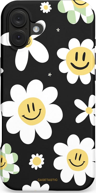 Casetastic hoesje geschikt voor Apple iPhone 16 Plus - MagSafe - Dubbellaagse bescherming - Vrolijke Madeliefjes - Fashion Case - Zwart Wit Grijs Goud