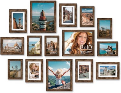 Vittanly Fotokader- Fotolijst - Modern - Verschillende Maten, Inclusief Set Van 3 Stuks 20x25 cm, Set Van 6 Stuks 13x18 cm, Set Van 6 Stuks 10x15 cm - Bruin
