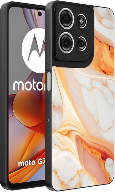 Smartphonica Telefoonhoesje Geschikt voor Motorola Moto G75 met marmer opdruk - TPU backcover case marble design - Oranje geschikt voor Motorola Moto G75