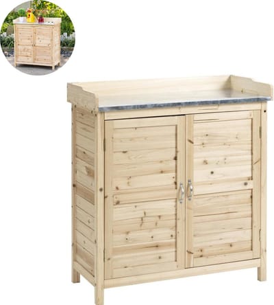 Tuinkast - Opbergkasten met deuren - Tuinhuis - Schuur - Voor buiten - Gereedschap - Natuur - Hout - 155 x 40 x 92 cm