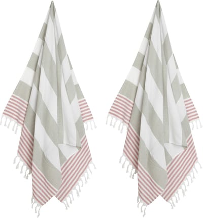 2 x Hamamdoek XL – Combi - Grijs Rood - Zoem - Strandlaken – Katoen - Sauna – Wellness – Zwembad – Omslagdoek – Badlaken – Badhanddoek – Yoga – Stripe – 100 x 180 cm