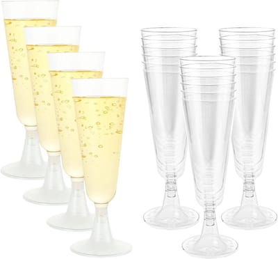 SnelShoppen - Champagneglazen Plastic 22 Stuks - Herbruikbare Champagne Flutes - Stemglazen en Dessertbekers - Transparant - Perfect voor Bruiloft, Ve