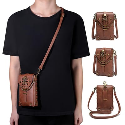 Originele Niche Design Handtas, Een Vrouwelijke Zware Industrie Metaal-versierde Retro Stijl Mobiele Telefoon Crossbody Tas black