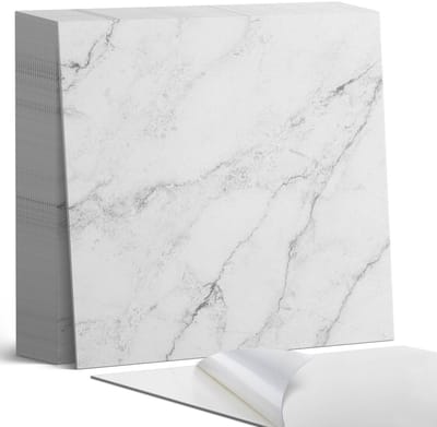 Coloray Plaktegels - Elegant wit marmer Zelfklevende Tegels - 20 cm x 20 cm - Wit Plaktegels - 20 stuks - Vierkant PVC Tegels - Plaktegels Badkamer - Plaktegels Vloer - Vinyl Tegels Zelfklevend - Wandtegel Zelfklevend