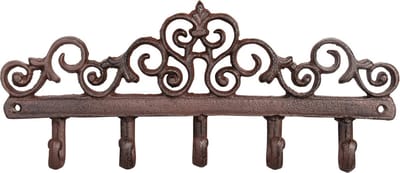Esschert Design Wandkapstok - gietijzer - bruin - 5 haken - 32 cm - Kapstokhaken - kapstokhaakjes/wandhaakjes