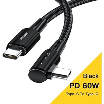 Essager 100W 60W USB Type C naar USB C-kabel 90 graden hoek voor iPad MacBook Pro Xiaomi Samsung Huawei Snel opladen Type-C Datumdraad 2m 60W Cable zwart