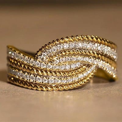 Bague Alliance en Argent Sterling avec Zirconia Lumineux Style Bicolore Élégant Accessoires pour Doigts pour Fiançailles 9