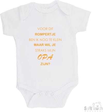 100% katoenen Romper "Voor dit rompertje ben ik nog te klein maar wil je straks mijn opa zijn" Unisex Katoen Wit/mosterd Maat 62/68