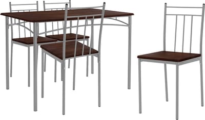 Eetset voor 4 personen 5-delig met eettafel en 4 stoelen donkerbruin hout ML design