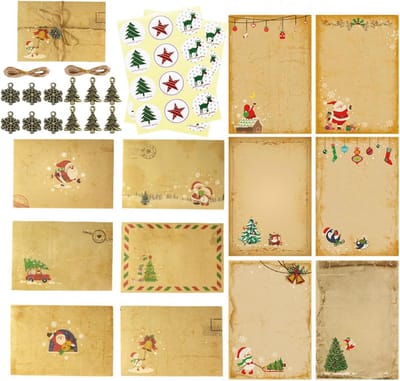 Kerststationery Set met 24 Stuks, Inclusief 12 Enveloppen, Vouwkaarten en Lege Groetkaarten voor Feestelijke Groeten
