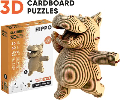 CARTONIC-3D PUZZLE Collectible -MINI HIPPO- puzzelen karton 3D DIY Creatief Speelgoed Decoratie Interieur Cadeau Ecologisch Voor kinderen en volwassenen
