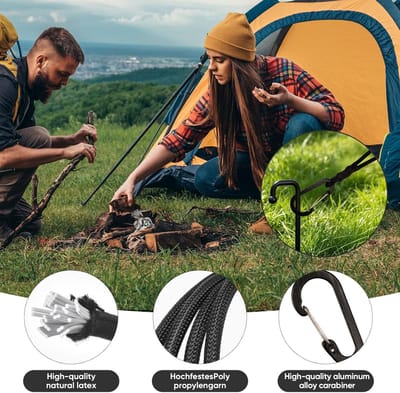 Set van 10 Elastische Straps met Karabijnhaak, 15 cm, Ideaal voor Camping, Tenten en Zeilen, Duurzaam en Flexibel Gebruik