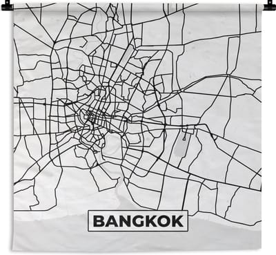 Wandkleed - Wanddoek - Bangkok - Stadskaart - Plattegrond - Zwart Wit - Kaart - 180x180 cm - Wandtapijt