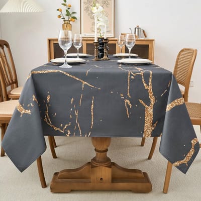 tafelkleed in grijs en goud, abstracte marmerstructuur voor keukentafel, rechthoekig, wasbaar, decoratie voor binnen, winter- en lentefeesten, 100 x 140 cm