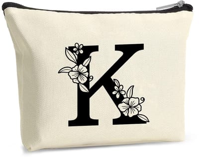 Dailygoods - Gepersonaliseerde A-Z make-uptas met bloemenletters, make-uptas voor meisjes, vrouwen, mama, vriendin, bruidsmeisje, reis-make-uptas, cadeau-idee voor vrouwen, K, geen