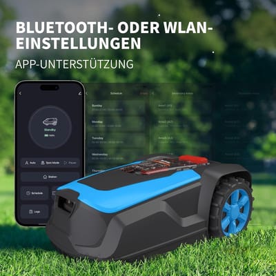 Slimme Robotmaaier 1200 m² – Automatische Grasmaaier met Begrenzingsdraad, Bluetooth & WiFi, Zelfopladend, Veiligheidsstop, Maaihoogte 25–65 mm, 22 cm Maaibreedte, IPX5 Waterdicht