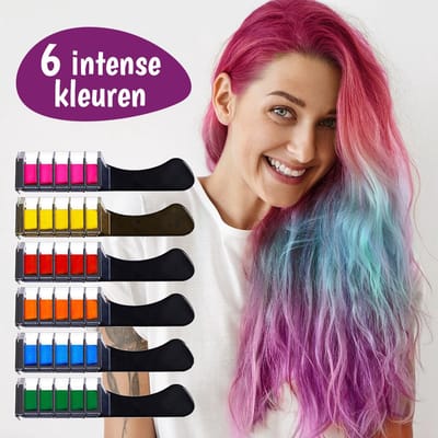 Haarkrijt Kam 6 Kleuren - Regenboog Hair Chalk - Tijdelijke Haarkleuring - Carnaval Festival Kinderfeestje