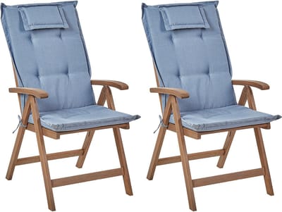 AMANTEA - Tuinstoel set van 2 - Donkerbruin/Blauw - Acaciahout