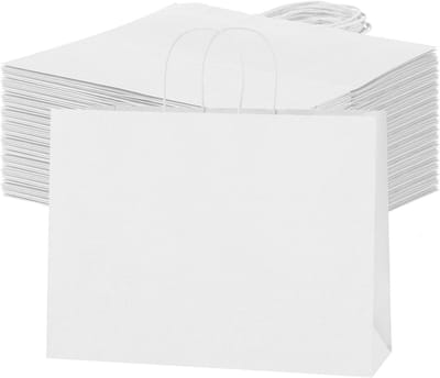 Geschenkzakjes XL - Cadeautassen Kraft - Verpakken en Cadeau - Stevig Papier 120G - 50 Stuks - Wit