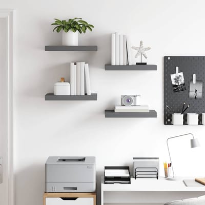 vidaXL - Wandschappen - zwevend - 4 - st - 40x23,5x3,8 - cm - MDF - hoogglans - grijs
