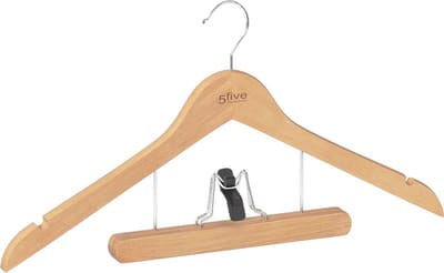5Five Kostuum of pak kledinghangers - 1x stuks - hout - 44 cm - naturel - met pantalon beugel - op 1 haak