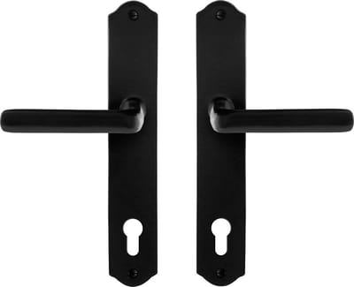 Deurkruk op schild - Smeedijzer zwart - Gietijzer - GPF - GPF6235.60 smeedijzer zwarte Deurklink Ilo op PC92, 238x41x4mm