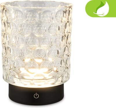 BRILONER Sunora - Oplaadbare Tafellamp - snoerloze tuinverlichting - glazen lamp - buitenlamp dimbaar - transparent - Ø11 x 15 cm